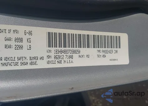 2007 Dodge Caliber Sxt from USA, damaged, VIN 1B3HB48B37D588250